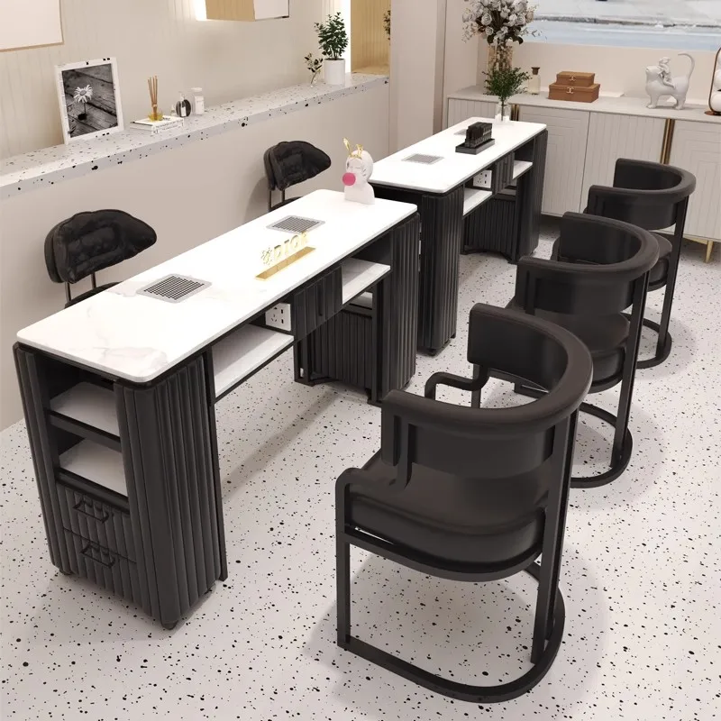 مكتب استقبال المكياج، درج خشبي، طاولة مانيكير فاخرة، جمالية سوداء، سهلة التنظيف، أثاث صالون Nageltisch