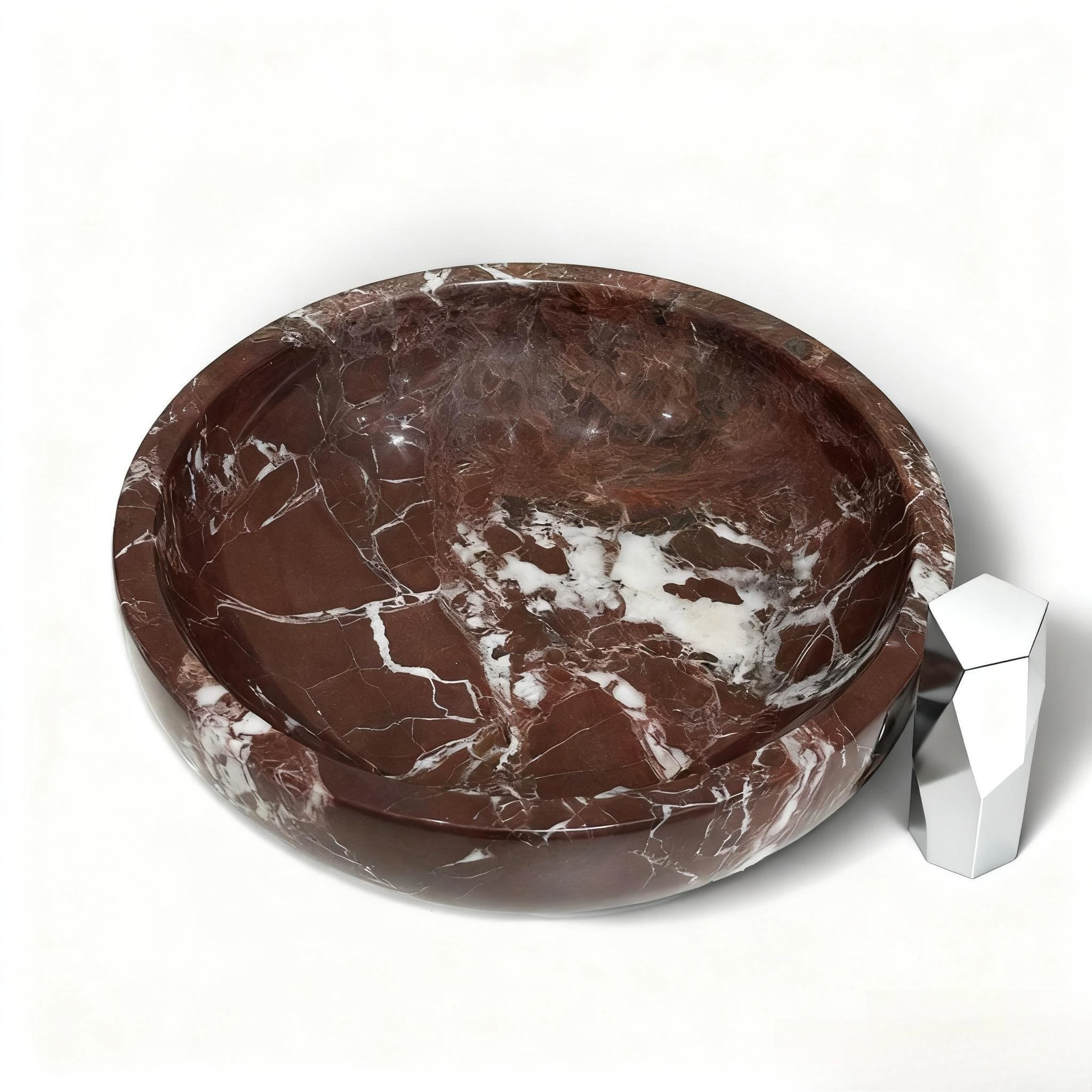 Alessi 20cm Natural Rosso Lepanto Marble Decorative Bowl, Stone Round Bowl