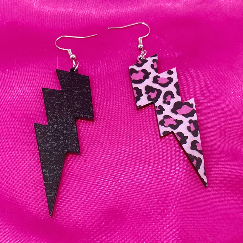 Y2K Accessorie Pink Leopard Grain Lightning Earring Acrylic Sexy Jewelry Fashion Cow Drop Earrings for Women 2000s Earrings Boho