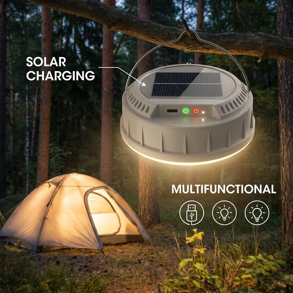 LED Atmosphere Camping Light Colorful String Light Tape Measure Storage Camping Tent Light Outdoor Solar Charging Emergency Lamp