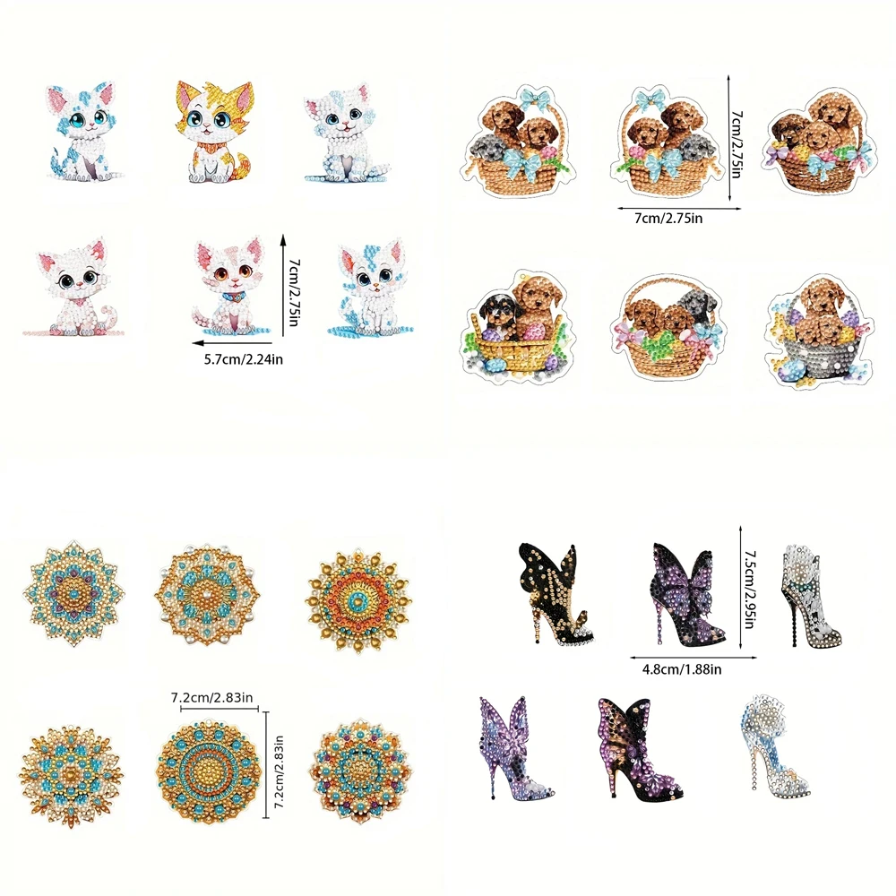 6Pcs/SetDIY Diamond Painting Keychain - Animal, Mandala Pattern, DIY Decoration, Diamond Kit Craft Supplies, Handmade Mosaic Pai view 2
