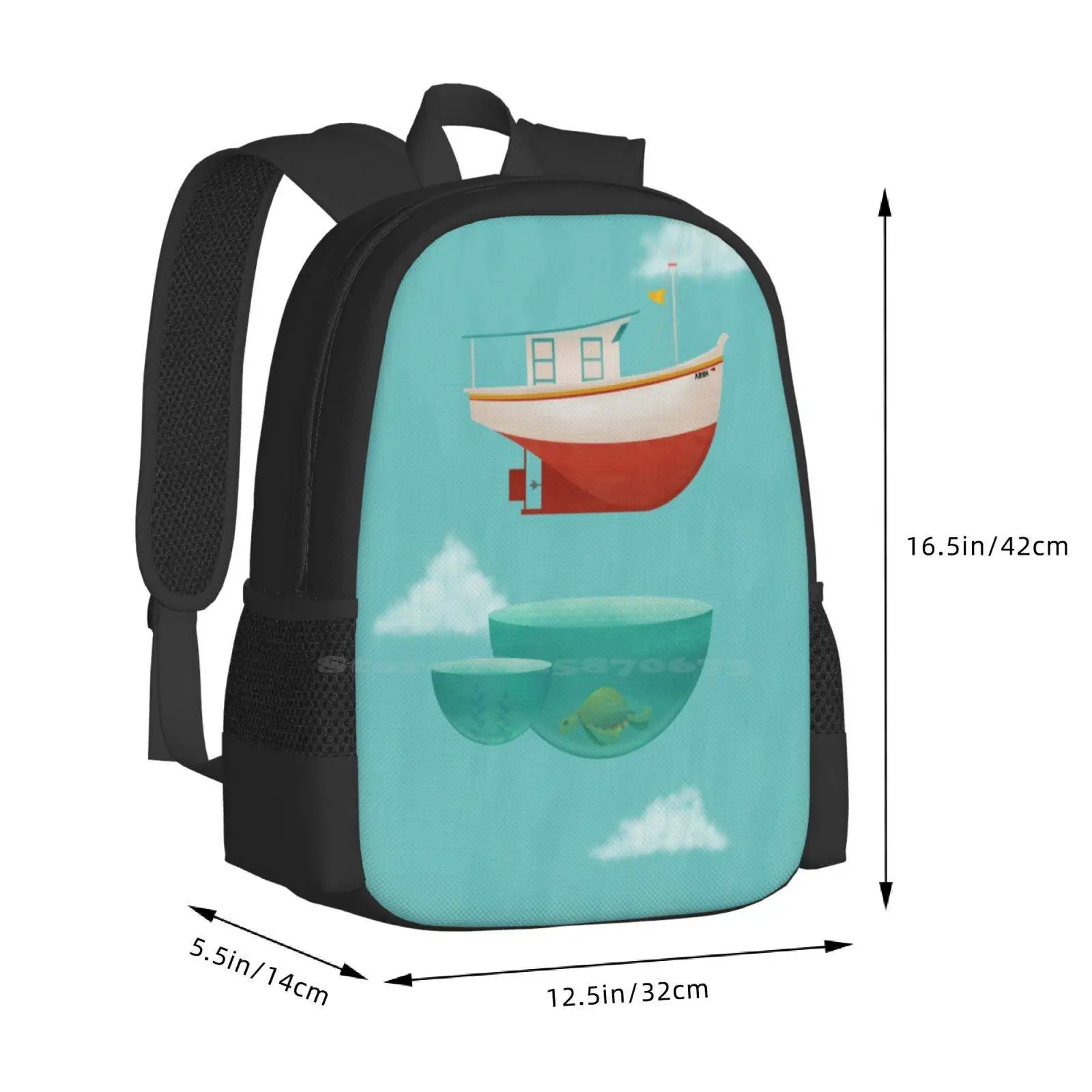 Floating Boat School Bags For Teenage Girls Laptop Travel Bags Boat Float Sky Blue Water Turtle Animal Ship Flag