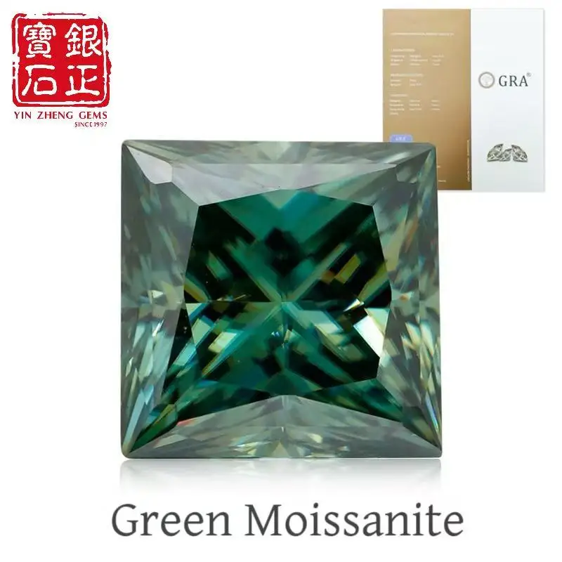 

YinZheng 6A Grade Square Princess Green Moissanite Provide GRA Certificate Loose Moissanite Diamond For Jewelry Creation