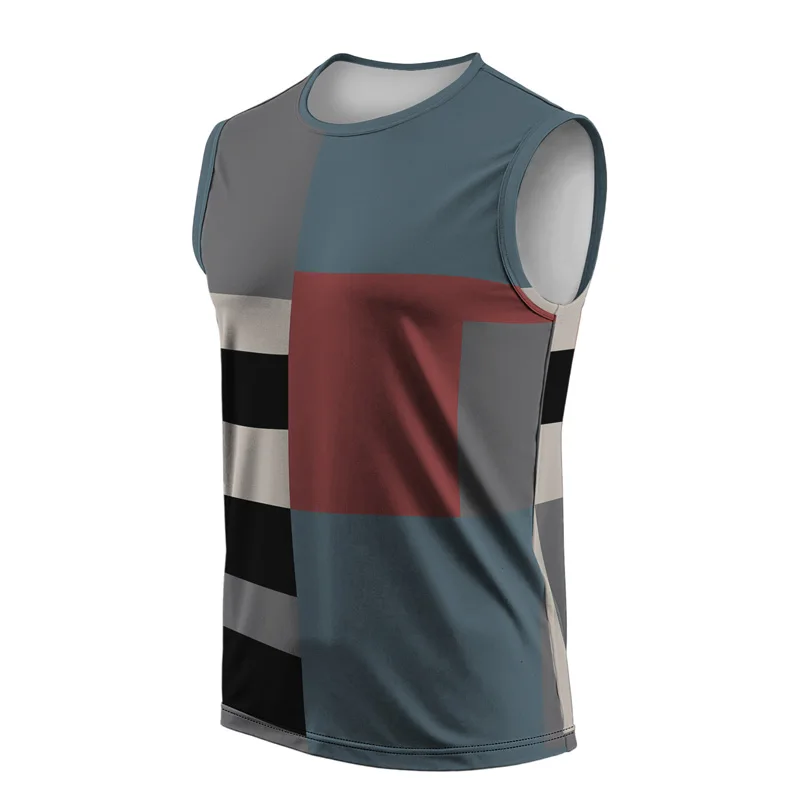 Retro Fitness Men Vest Street Fashion Round Neck Sleeveless T Shirt Printed Daily Outdoor Sports Running Top Animal Plaid