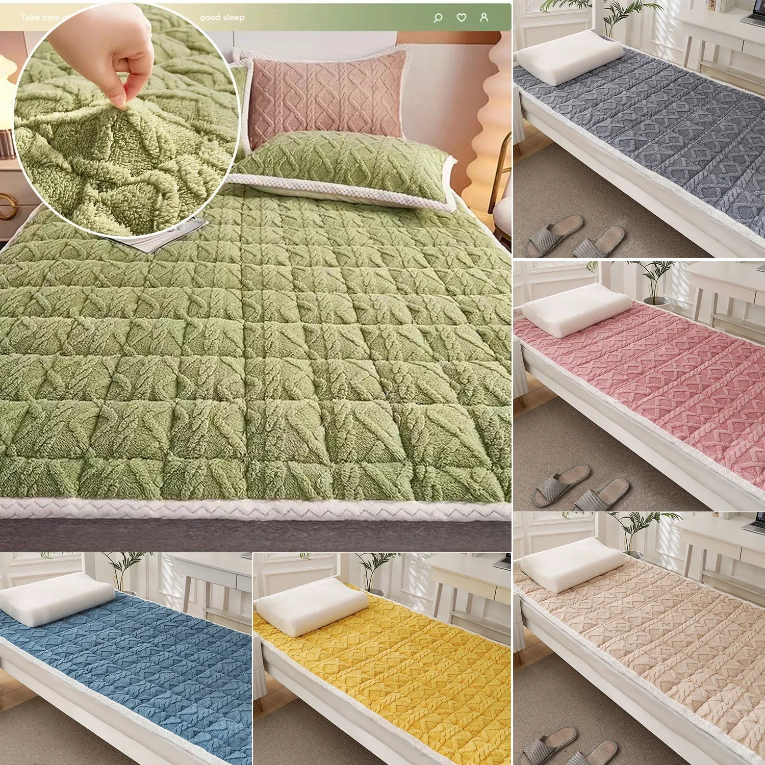 

Winter Warm Flannel Mattress Toppers Home Dormitory Soft Thick Bedspread Bed Cover Queen Size Bed Sheets Thin Quilted Tatami Mat