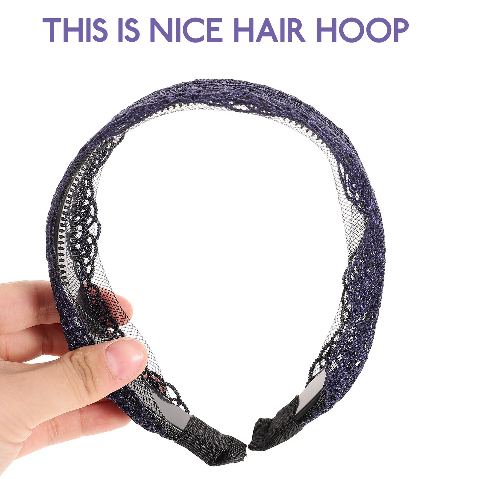 Navy Blue Cloth Hair Hoop with Anti-Slip Teethed Design Elegant Simple Hollow-Out Headband for Women Daily Party Meeting Gift
