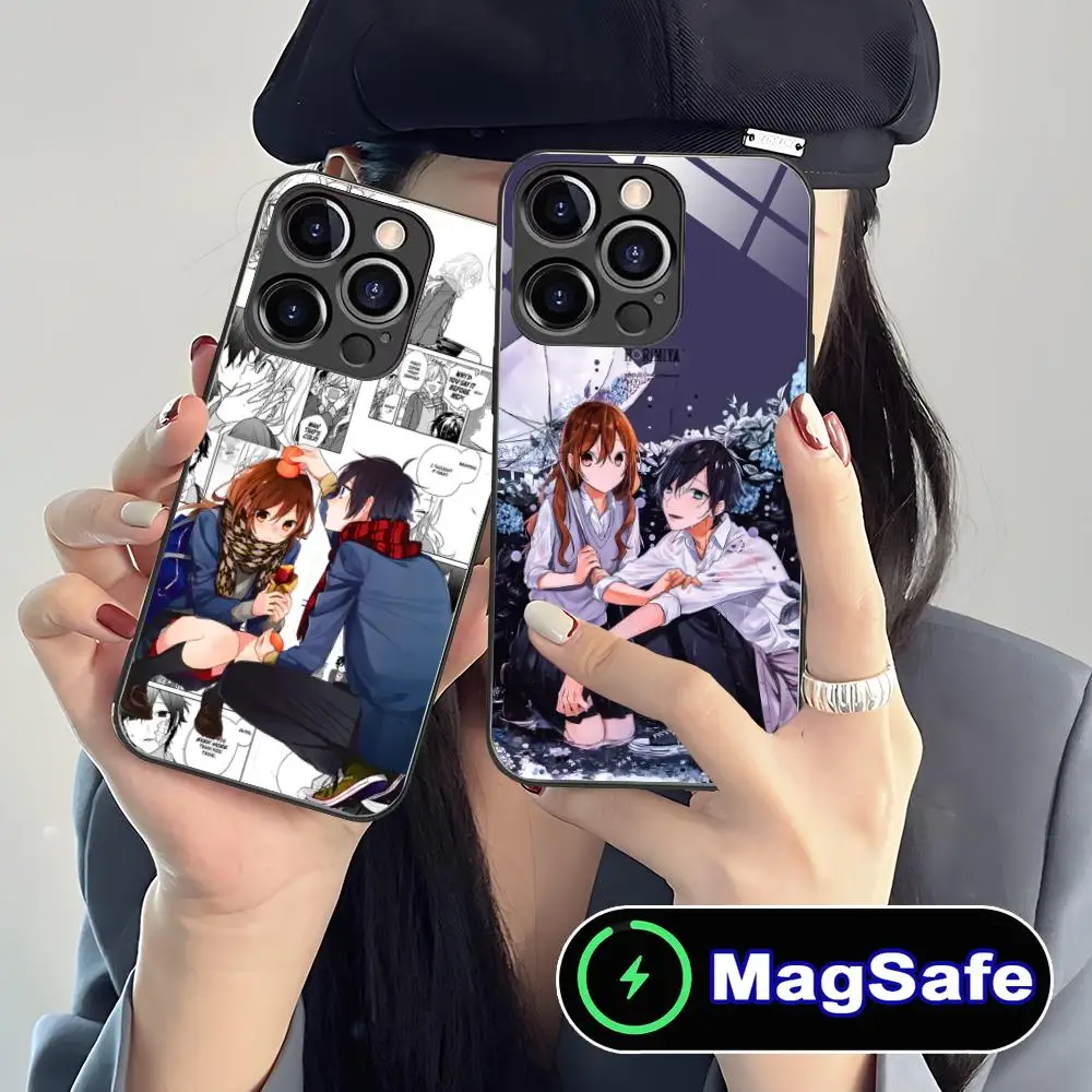 

Anime Horimiya Mobile Phone Case for iPhone 16 15 14 13 12 11 Pro Max Plus Mini MagSafe Glass Colour Printing Luxury Pretty