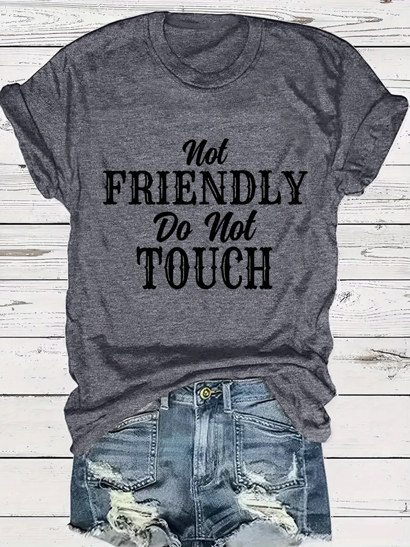 

Fashionable Ladies round Neck Short Sleeve T-Shirt with Letter Pattern Print Casual Comfortable Women's Top