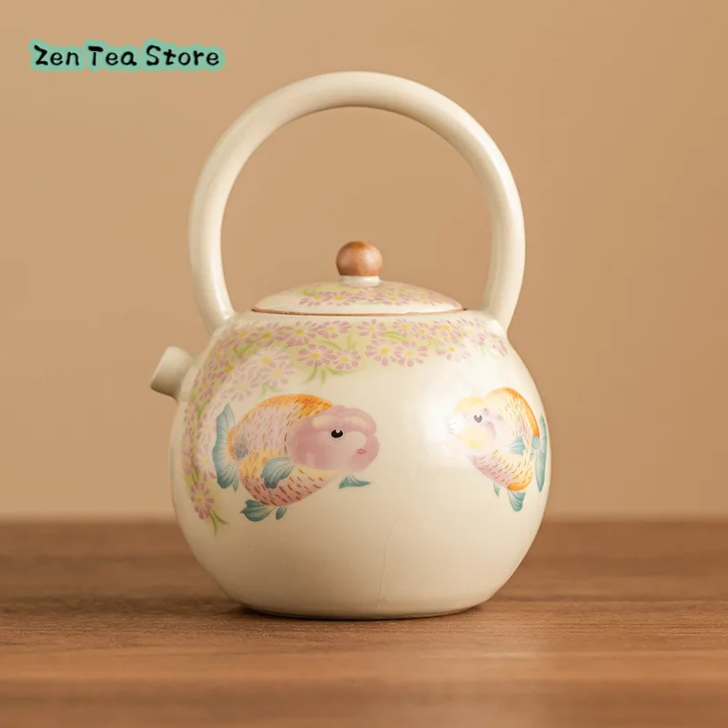 Goldfish Ru Kiln Chinese Lifting Beam Pot High-grade Ladies Kung Fu Tea Set Teapot Meeting Guests Ceramic Teapot Single Pot