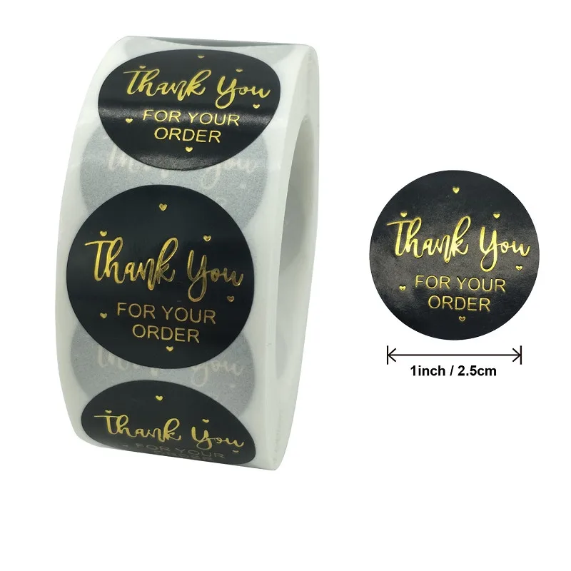 NEW 500pcs Round Black Bronzing Thank You for Your Order Sticker For Shopping Small Shop Local Handmade Decor Stationery sticker