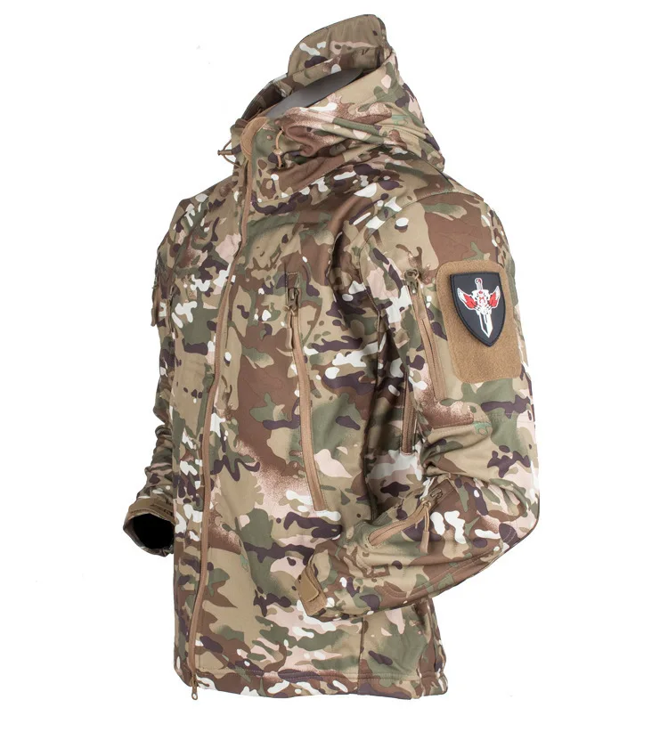 Herfst En Winter Heren Camouflage Outdoor Winddicht Waterdichte Fleece Gevoerde Warme Jachtjas Wandelen Met Capuchon Trenchcoat