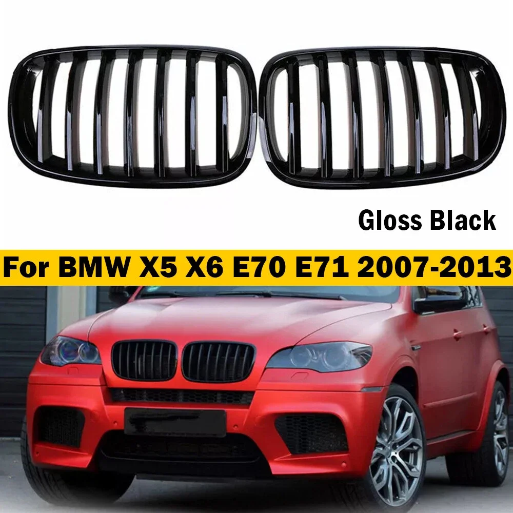 

For BMW X5 E70 X6 E71 2007-2013 ABS Car Grille Front Kidney Grill Single Line Matte Black 51137157687 51137157688