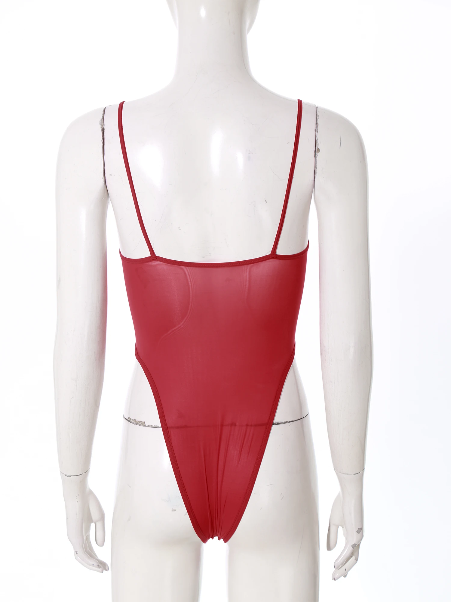 Lencería de una pieza para mujer, traje de baño transparente brillante, leotardo elástico de corte alto, ropa de dormir, traje de baño para nadar