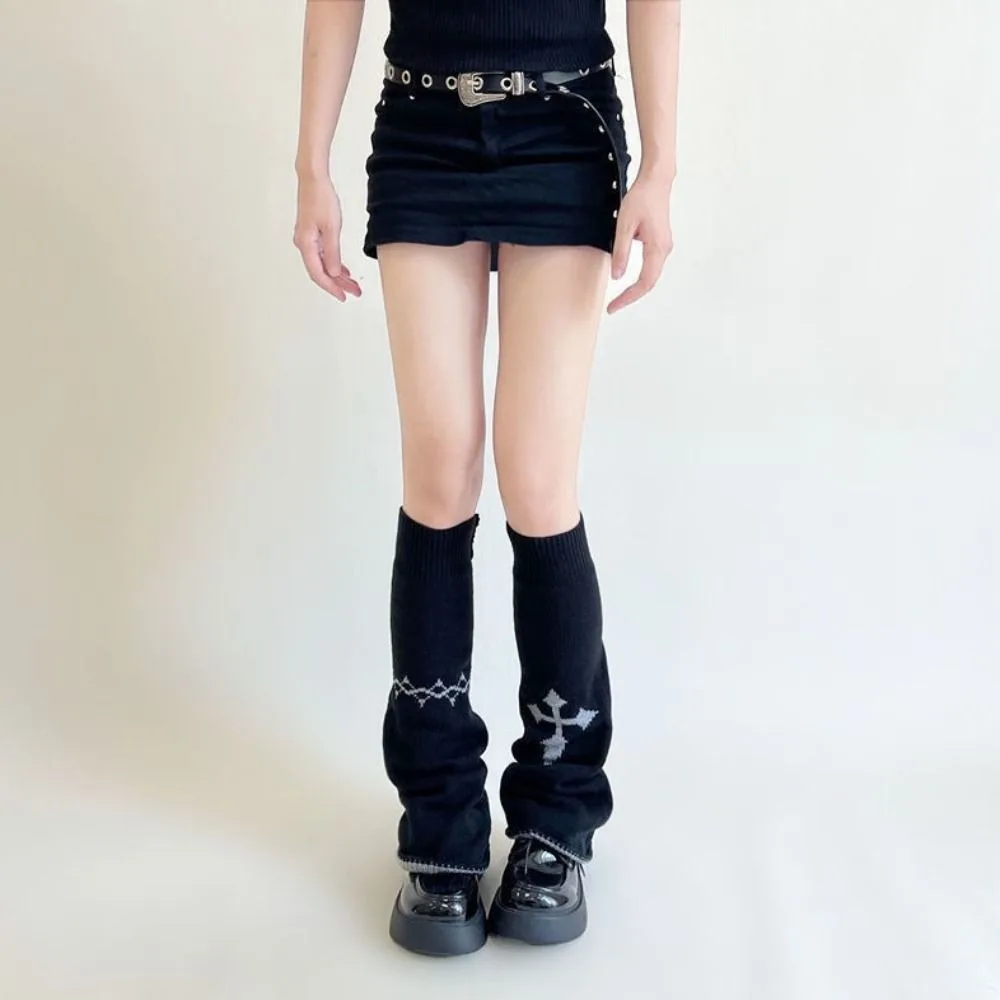 Gothic Asymmetric Knit Leg Warmers Stretch Knit Wide Leg Leg Covers Cross Pattern Slouchy Fit Slouchy Socks For Women Girls