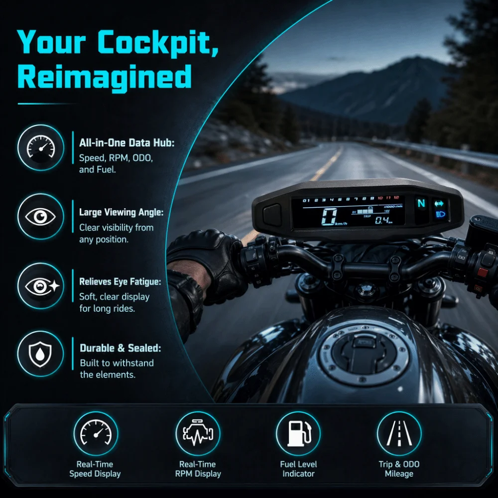 Digital Multifunction Motorcycle Speedometer Easy Install Waterproof Universal Motorcycle Gauge LCD Motorcycle Meter Motorcycle