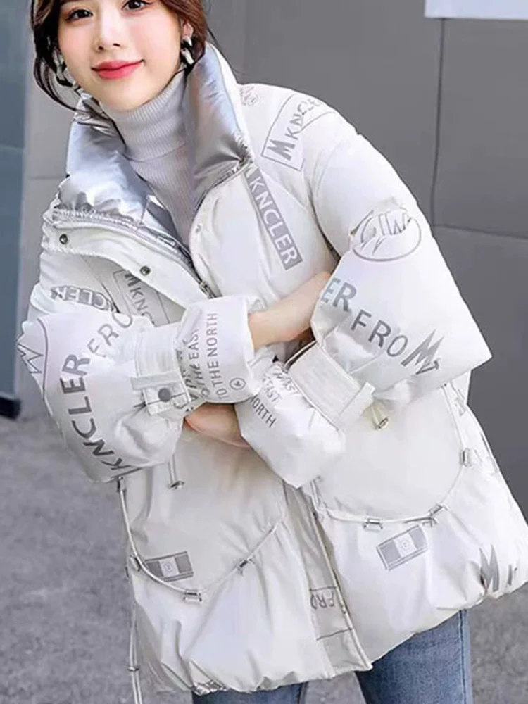 Unten Warme Streetwear Vestes Mock Kragen Baggy Kurze Koreanische Baumwolle Jacken frauen Casual Thicked Mode Lose Chaquetas