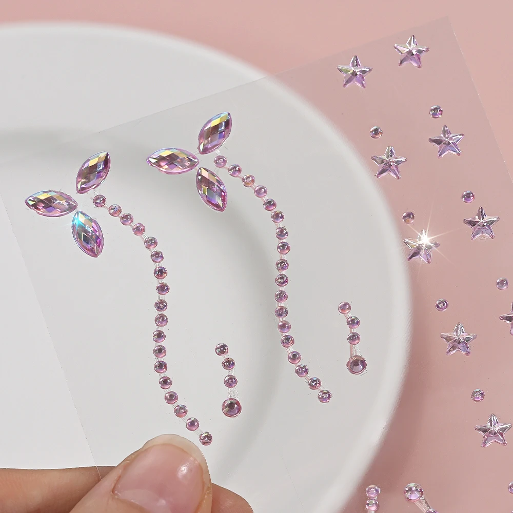 สติกเกอร์ติดหน้ารูปดาวสีชมพู 3 มิติ 1 ชิ้น ประดับคริสตัลเพชร ติดเองได้ สำหรับงานปาร์ตี้ แต่งหน้า แต่งตัว สติกเกอร์เพชร