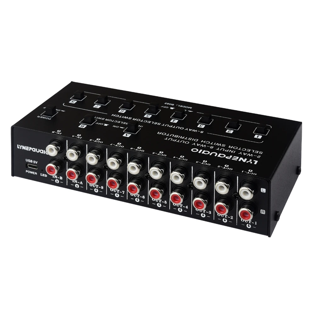 

2 in 8 Out Audio Frequency Signal Selector Shift Device Support 2 Sets Mix Input and 8 Sets Output RCA Interface