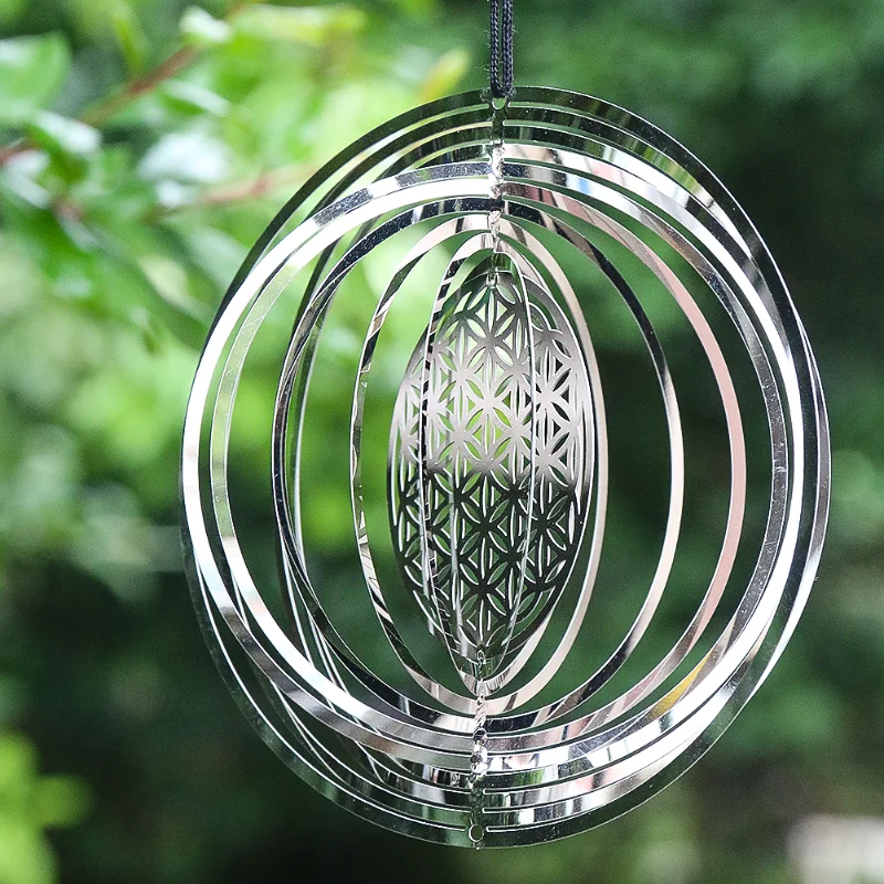 10CM Flower of Life Wind Spinner Concentric Circles 3D Rotating Wind Chimes Hanging Pendant Chakra Meditation Garden Yard Decor images - 6