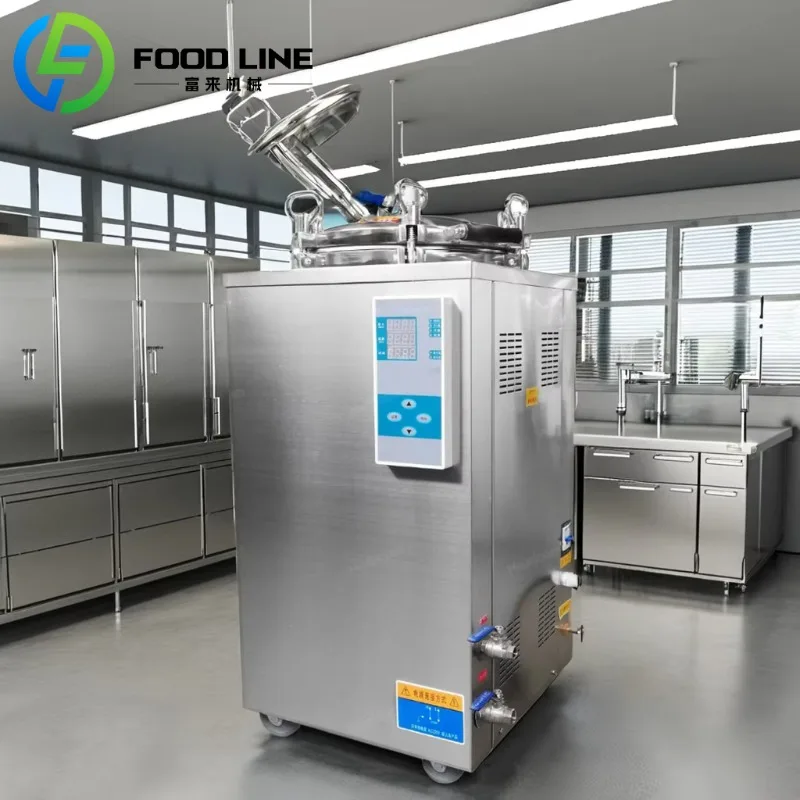 Semi Automatic Vertical Pressure Steam Sterilizer Commercial Food Grade Equipment for Processing