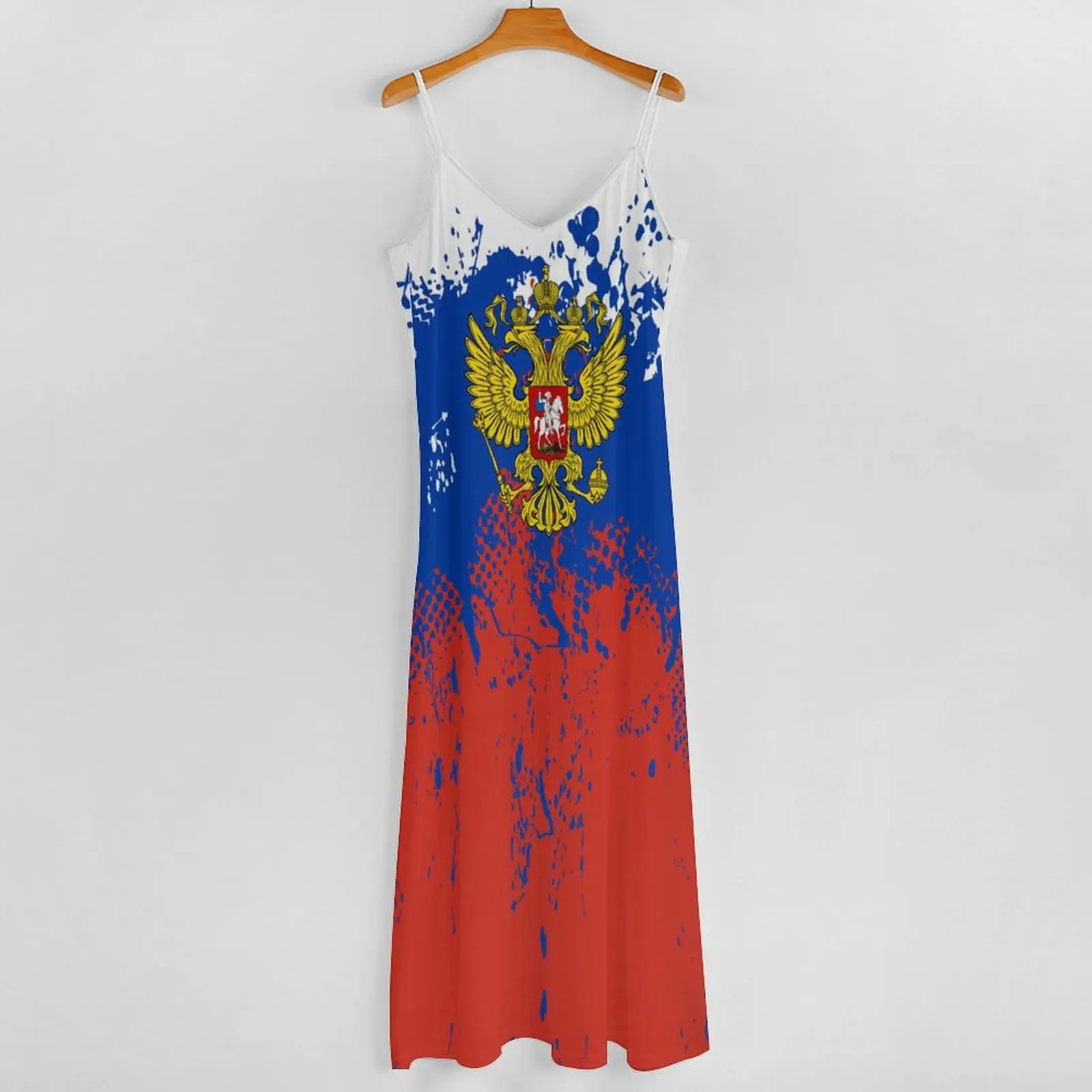 Long Dresses Dress Russia Flag Print New Casual Sleeveless Women's V-Neck Printed Dress Swing Retro Dresses