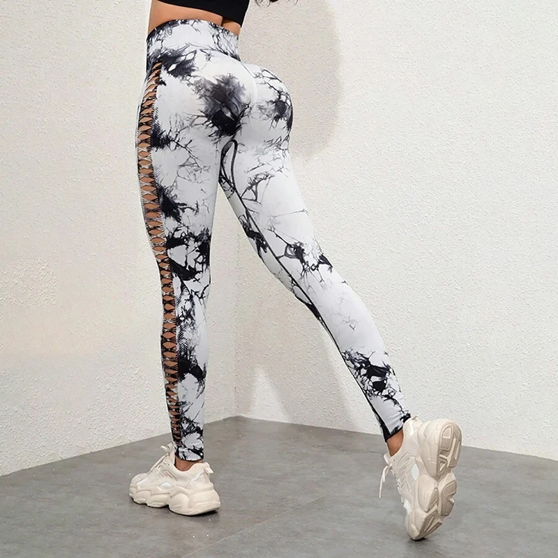 Women Pants Summer Sexy Tie Dry Leggings for Women Hollow Out Sports Yoga Pants Tights Women's Clothing Female Leggings Trousers