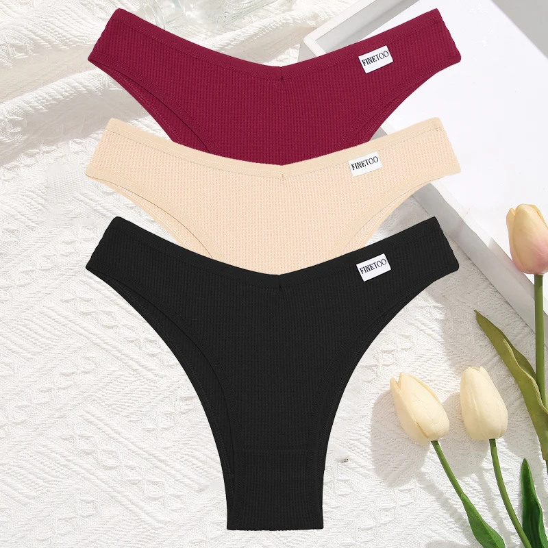 3 Teile/satz Frauen Sexy Waffel Plaid Baumwolle Brasilianische Höschen Niedrige Taille V Form Bikini Unterwäsche Weiche Atmungsaktive Weibliche Dessous