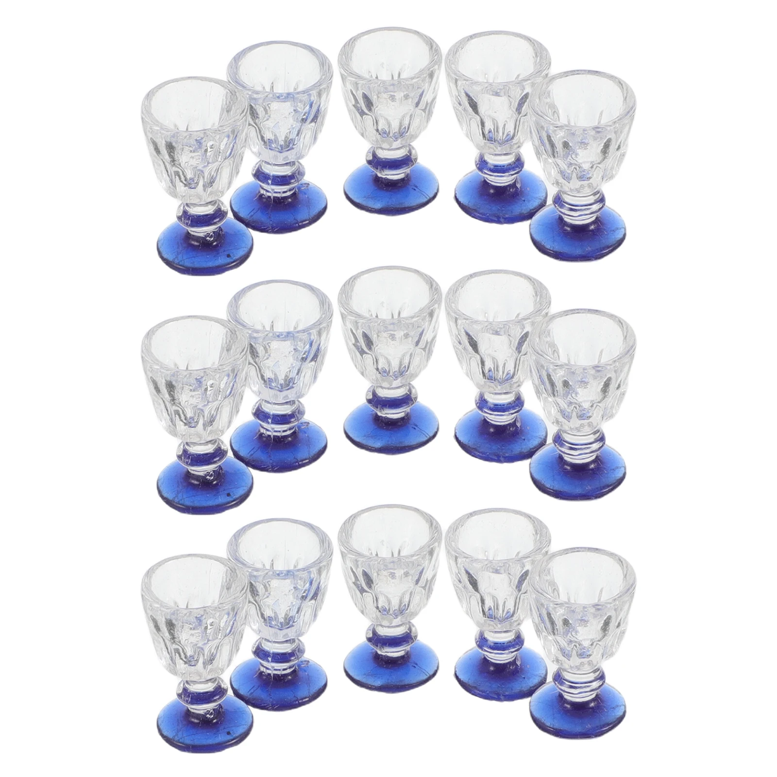 

15pcs Mini Blue Bottom Cups For Dollhouse Realistic Miniature Wine Mugs Kids Pretend Play Kitchen Props Creative Educational