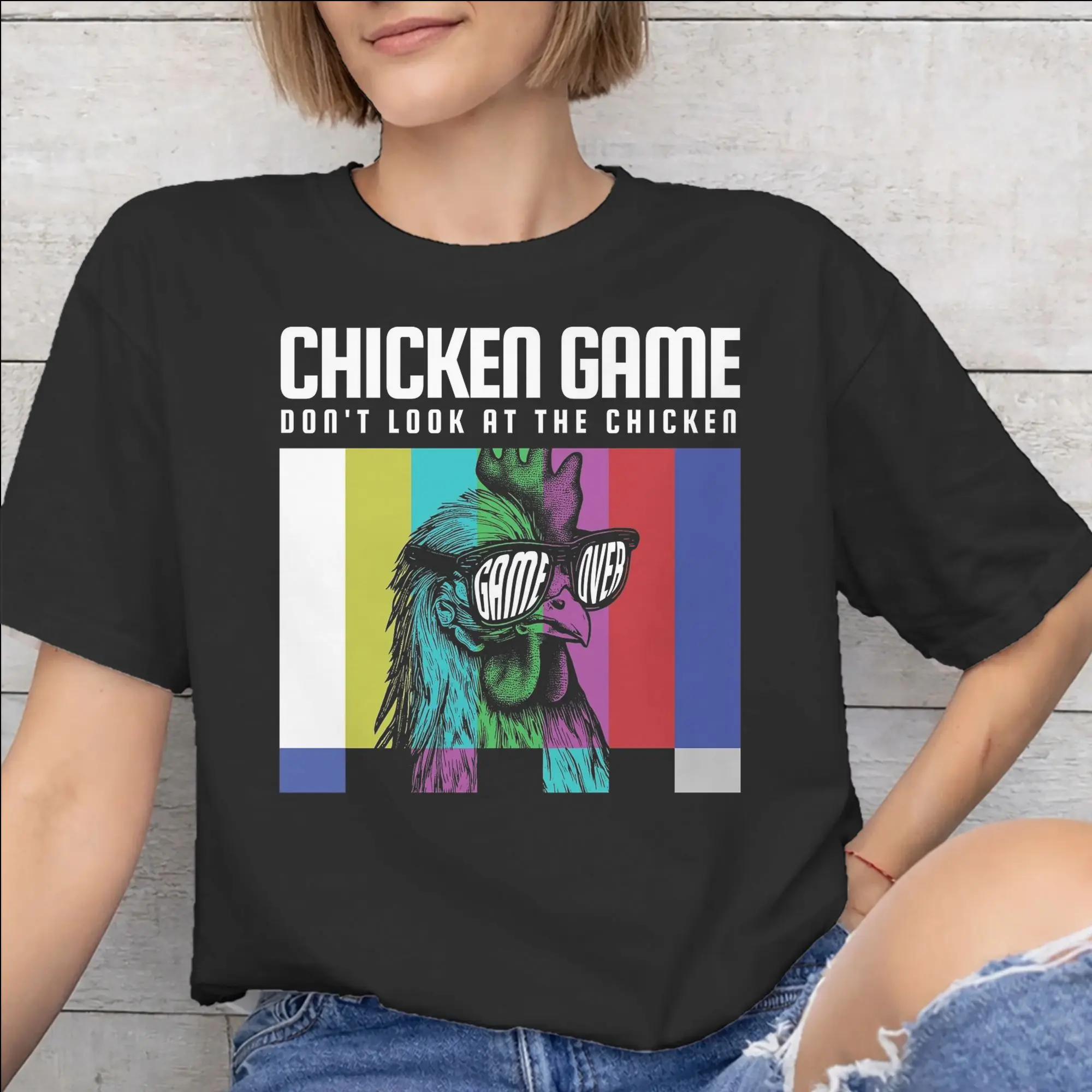 Chicken Game Dont Look At The Chicken Tee Shirt for Men Women Graphic T Shirts  Cotton Clothing