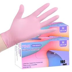 50/100PCS Disposable Pink Nitrile Gloves Household Cleaning Tattoo Hair Dyeing Manicure Latex Free Waterproof Cleaning Supplies