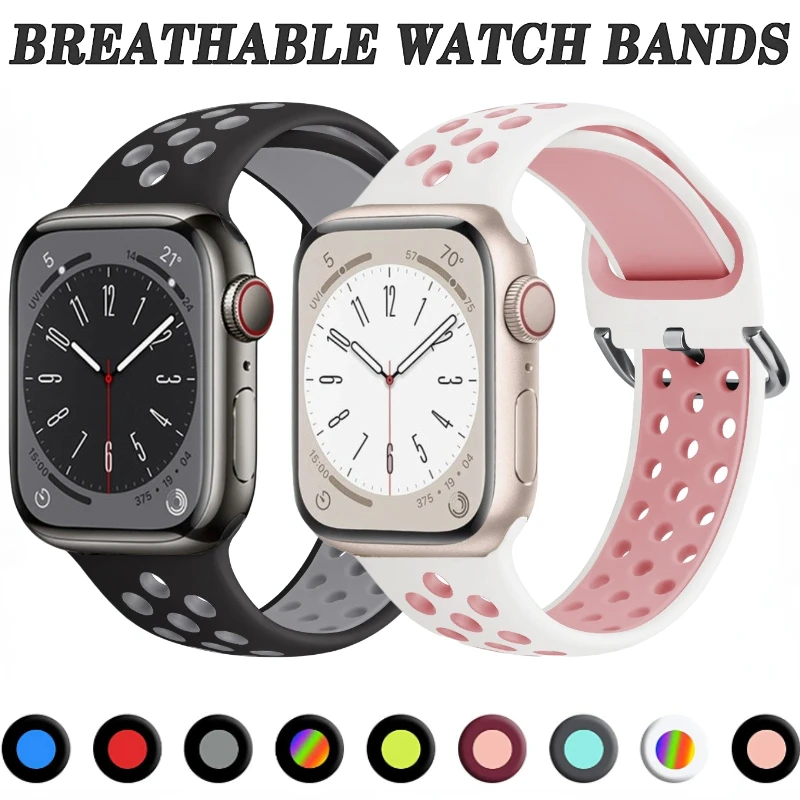 

Silicone Strap for Apple Watch Ultra 49mm 9 8 7 45mm 41mm Breathable Bracelet Wristband iWatch Series 6 5 4 3 SE 44mm 42mm 40mm