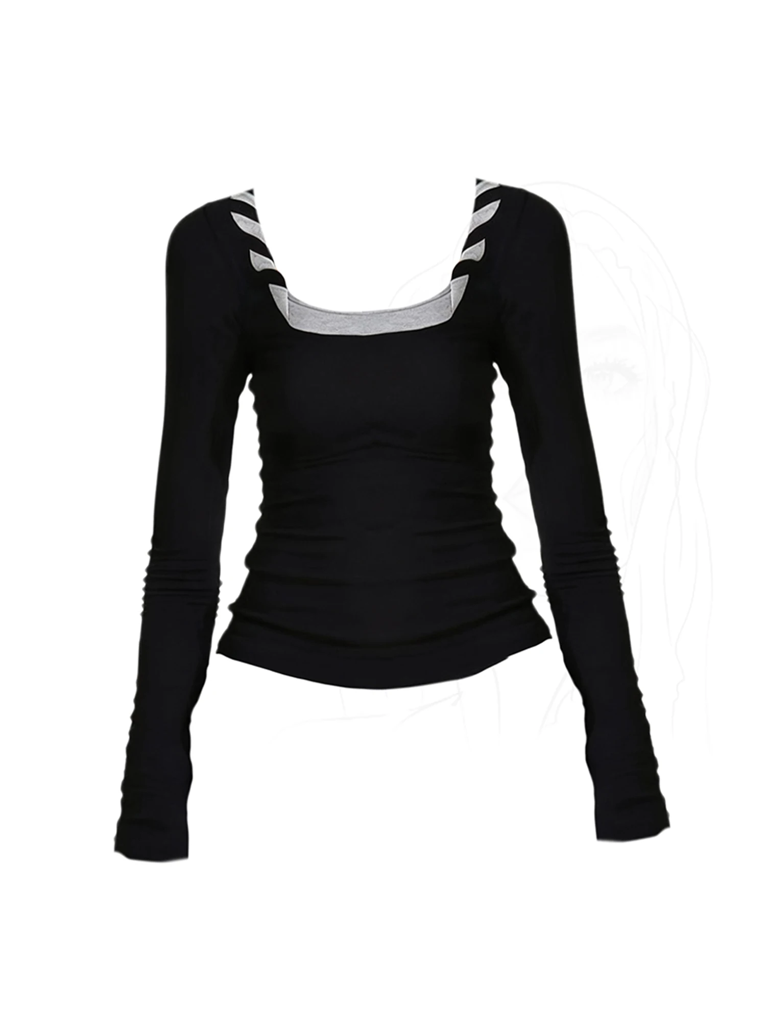 

Женская черная готическая футболка с эмо Y2k Gyaru, винтажная эстетичная футболка с длинными рукавами и квадратным воротником, одежда 2000-х годов, осень 2025