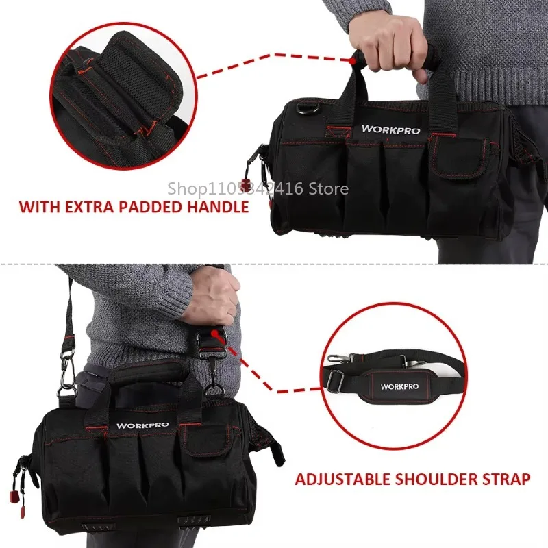 12/14/16 Inch 600D Polyester Tool Bag, Multi-pocket Electrician Crossbody Shoulder Pack for Daily Tool Storage and Carry