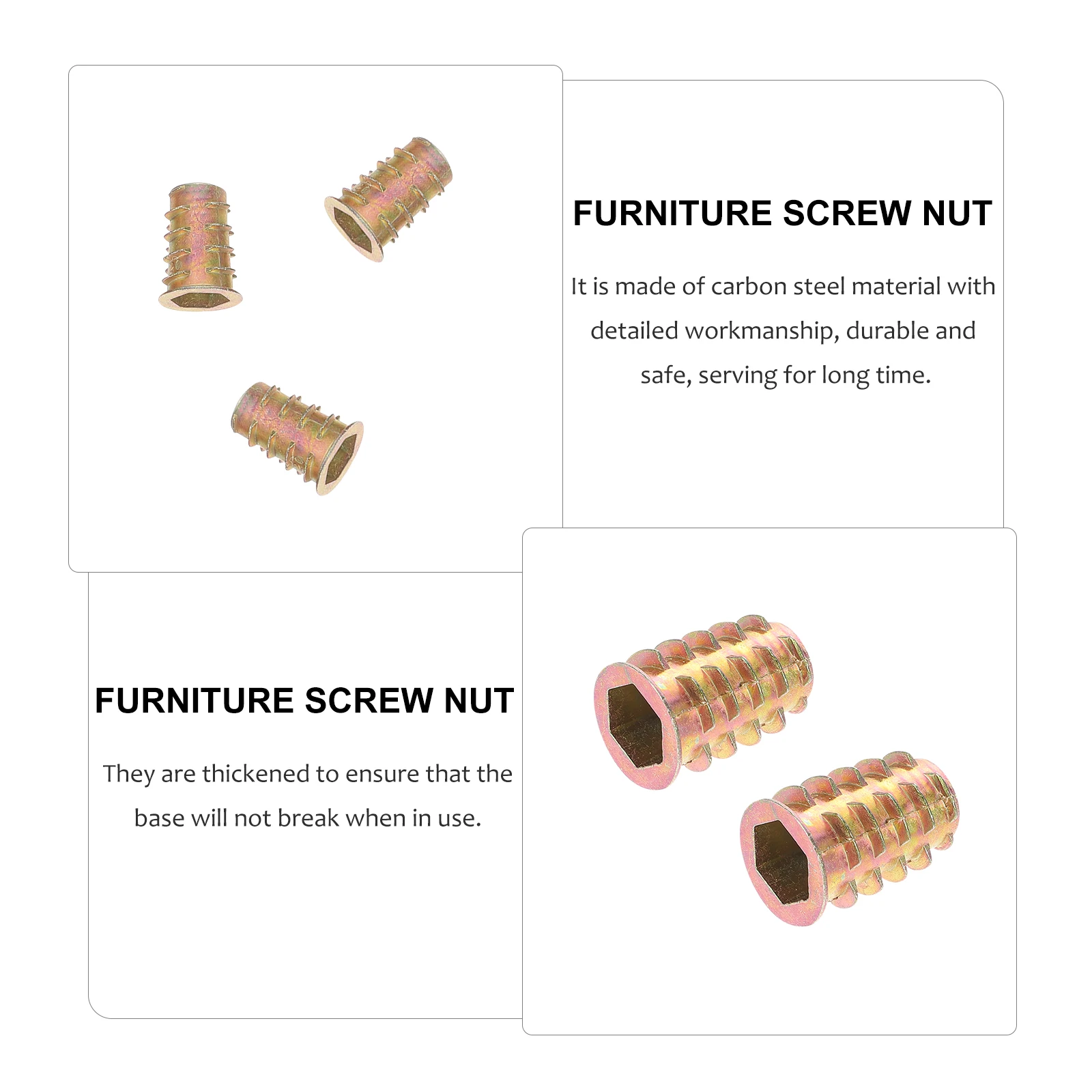 

100 pcs Carbon Steel Threaded Inserts Hexagon Nuts niture Screws Wood Fastener Safe Softwood Hardwood Plywood