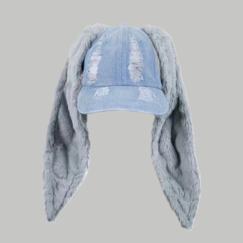 Von Prominenten inspirierte Niche Rabbit Ear Denim Ripped Baseball Cap Washed Graffiti Hip-Hop Sun Hat Trendy Cap – Detail 12