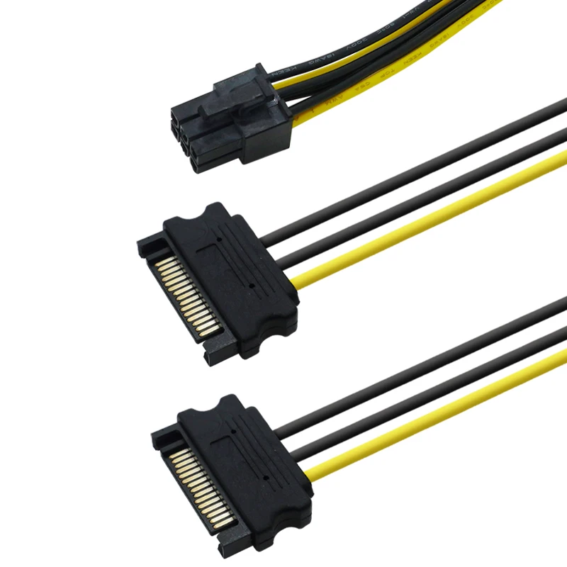 Sata 2x15pin para placa gráfica pci-e pcie 6/8 pinos placa de vídeo cabo de alimentação 6/8pin para dupla sata y divisor adaptador 18cm 18awg