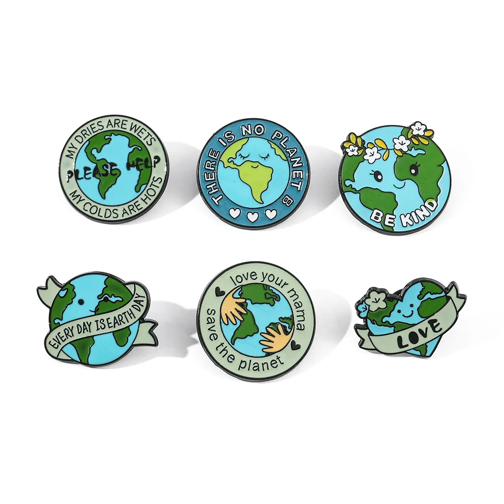 

Cross Border Foreign Trade Hot Selling Environmentally Friendly Element Metal Badge Caring The Earth Green Earth Shaped Alloy