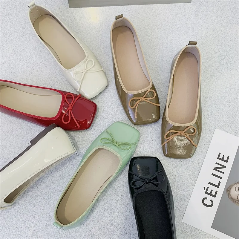 Ballet Flats Women Bowknot Bridal Wedding Shoes Soft Foldable Slip on Ballerina Flats Office Lady Loafers Ladies Moccasins 35-40