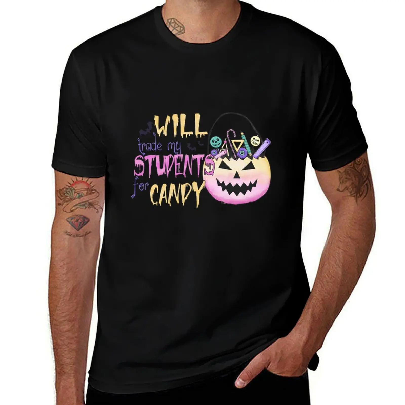 

Halloween Pumpkin Will Trade My Students For Candy T-Shirt Christmas Casual Tee Shirt