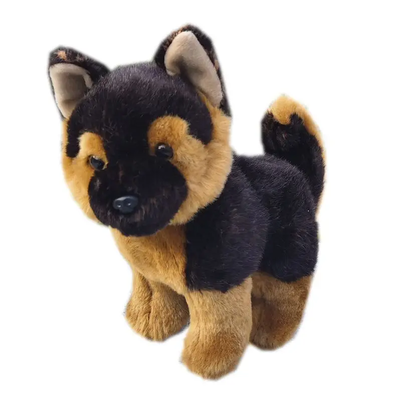 Bonita muñeca de perro lobo de simulación, muñeco de cachorro de pie, trapo de pastor negro, juguete de peluche L25xH23cm, regalo de cumpleaños