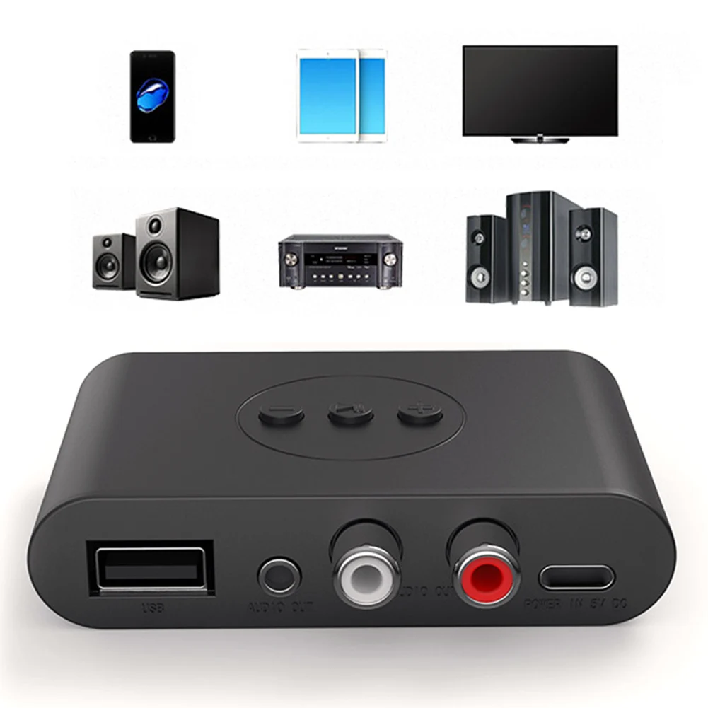 Receptor de Audio con USB, RCA, AUX de 3.5mm, NFC, Bluetooth 5.2, Adaptador Inalámbrico de Música Estéreo USB, Llamadas Manos Libres para Auto