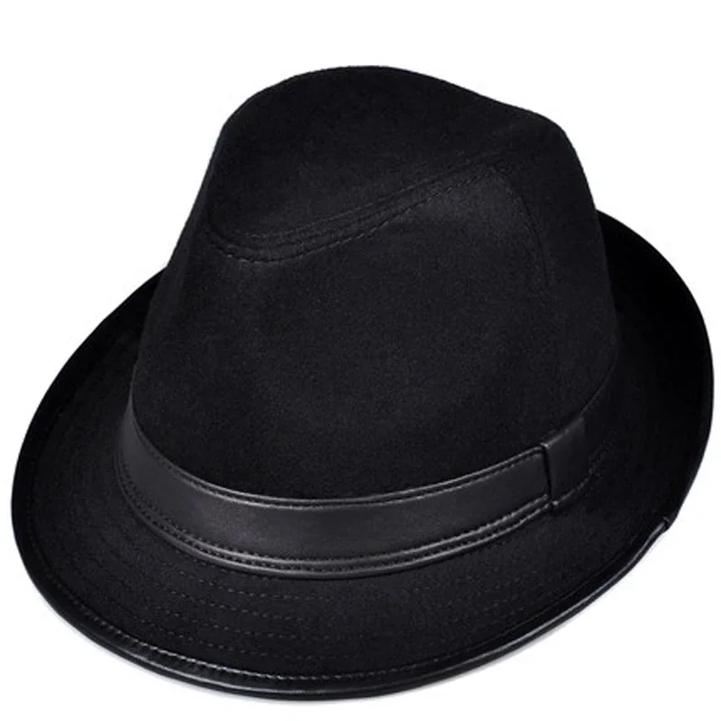 British Retro Genuine Leather Wool Gentleman Jazz Fedoras Hats For Men Women Woolen Stage Fitted Cowboy Caps Male Grey Gorras