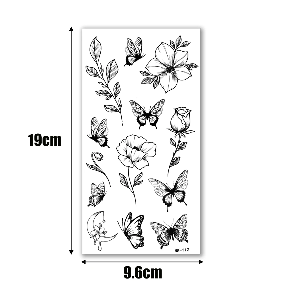 Butterfly Fake Tattoo Sticker Waterproof Rose Blossom Tattoo Temporary Stickers Body Art Decoration Sweatproof DIY Tatoo Sticker