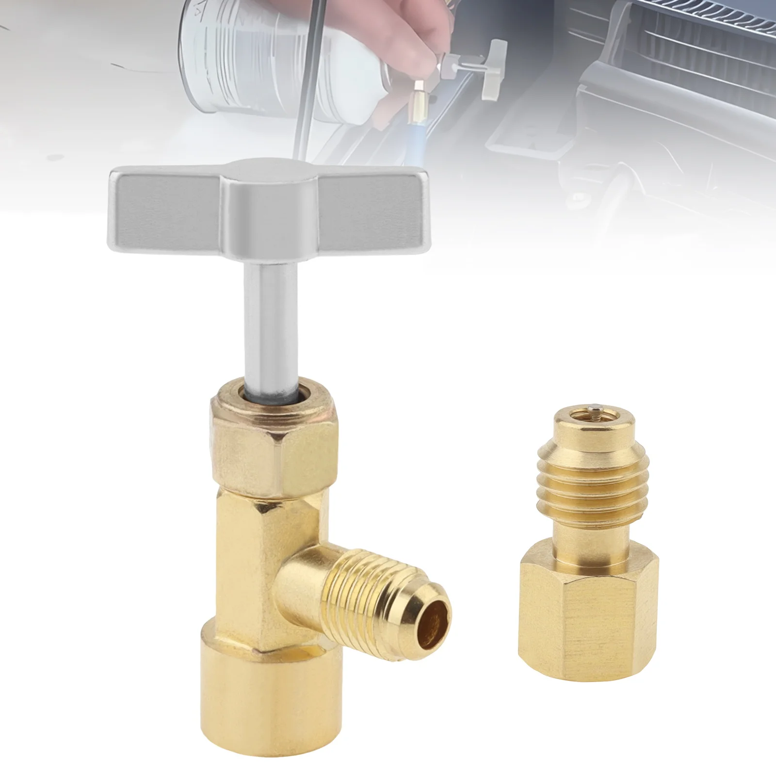 

Self Sealing Can Type Plug Valve Refrigerant Distributor R134A Can Tap Air Conditioning Bottle Opener Tool Brass Hose Adapter