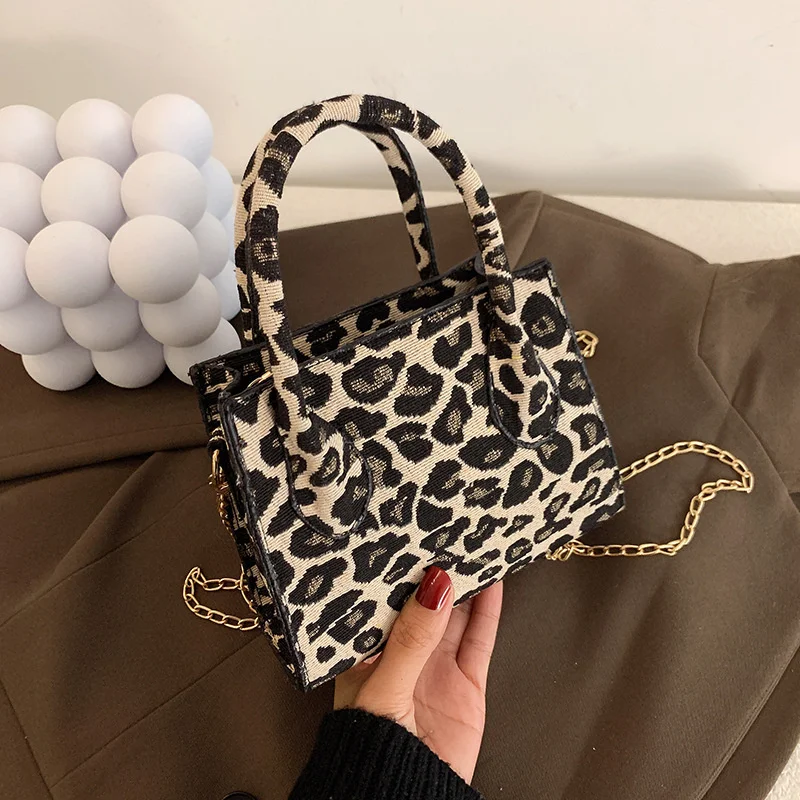 

French Texture Female 2021 New Leopard Trend Portable Shopping Large Capacity Woolen Square Bag Designer Handbag