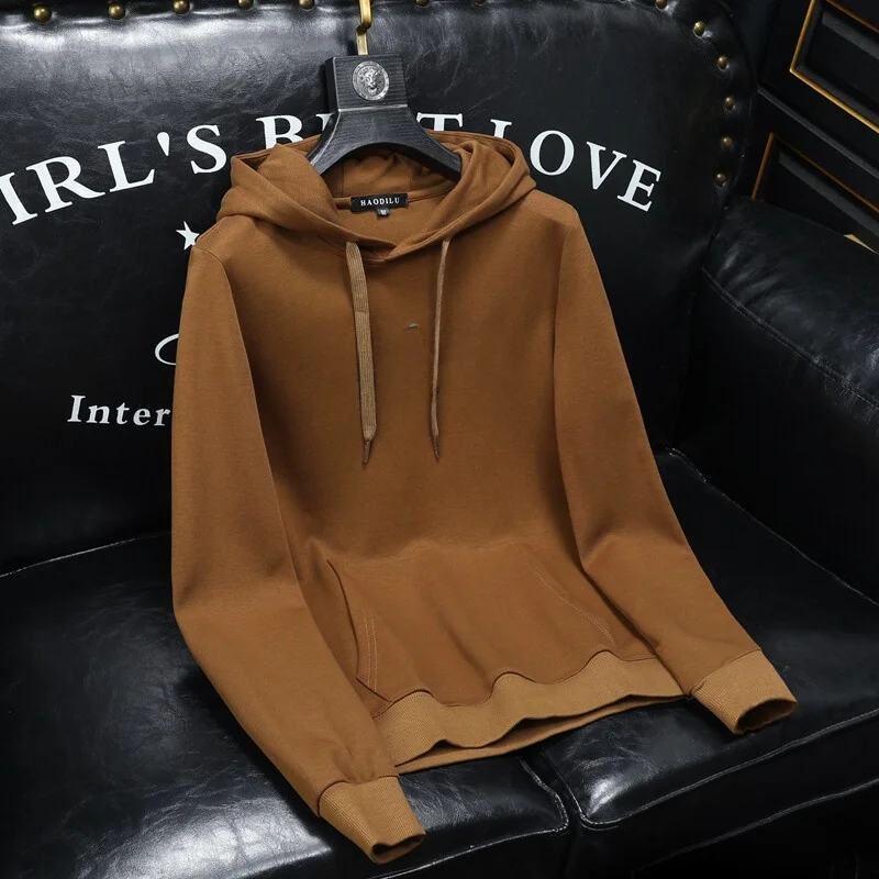 

Casual Hoodie Men's Long Sleeve Sweatshirt Youth Letter Print Comfortable Slim Fit Fashionable Coffee Color Spring Top