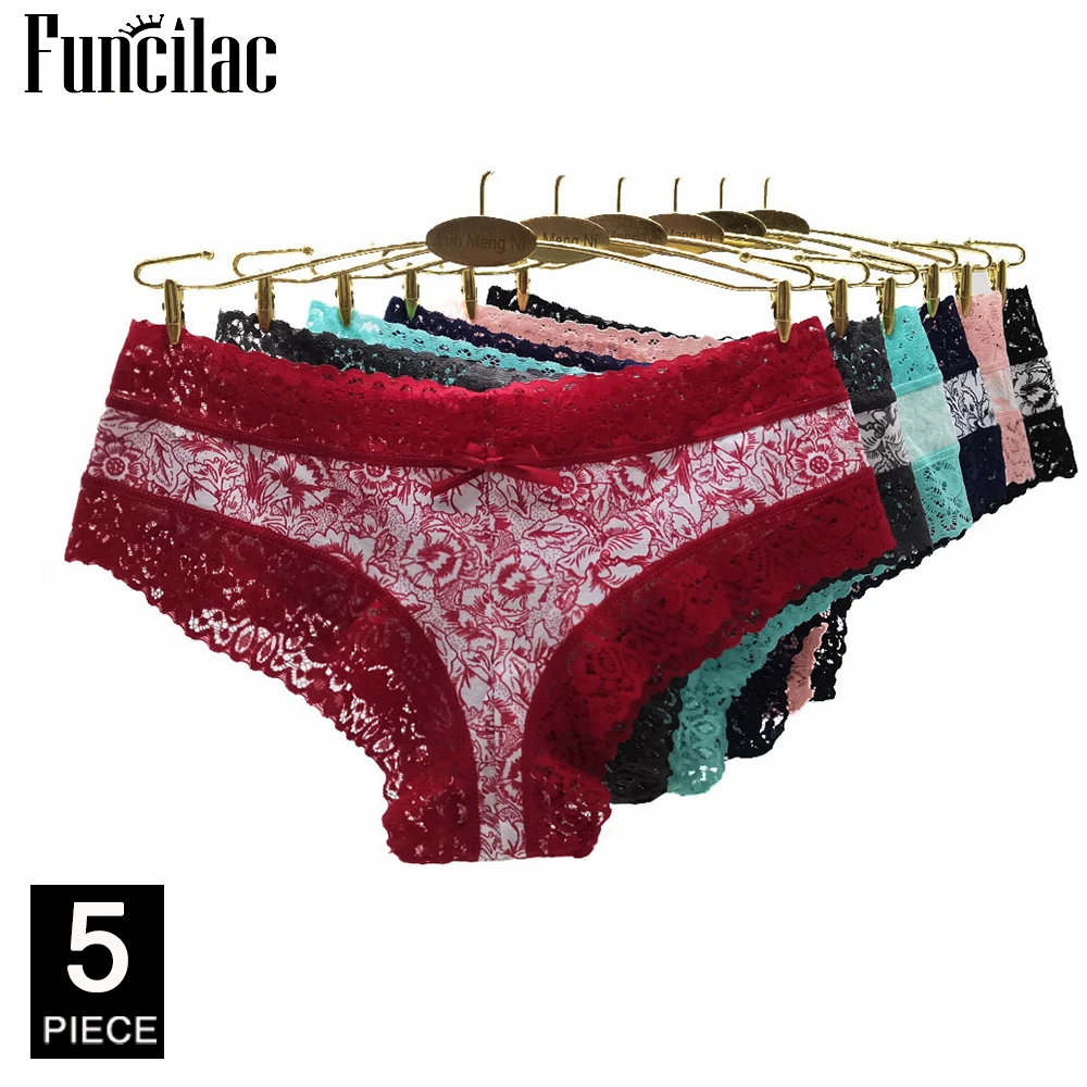 Culotte Sexy en dentelle pour femmes, sous-vêtements en coton, avec nœud papillon, Bikini, 5 pièces/ensemble, nouvelle collection