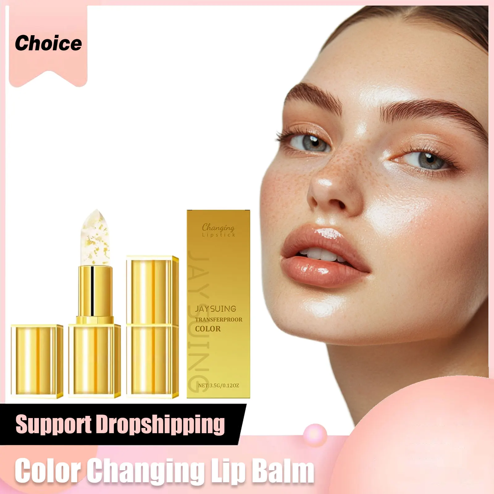 

Color Changing Lipstick Gold Long Lasting Moisturizing Glossy Shine Non-sticky Anti-Cracked Vitamin E Nourishing Jelly Lip Balm