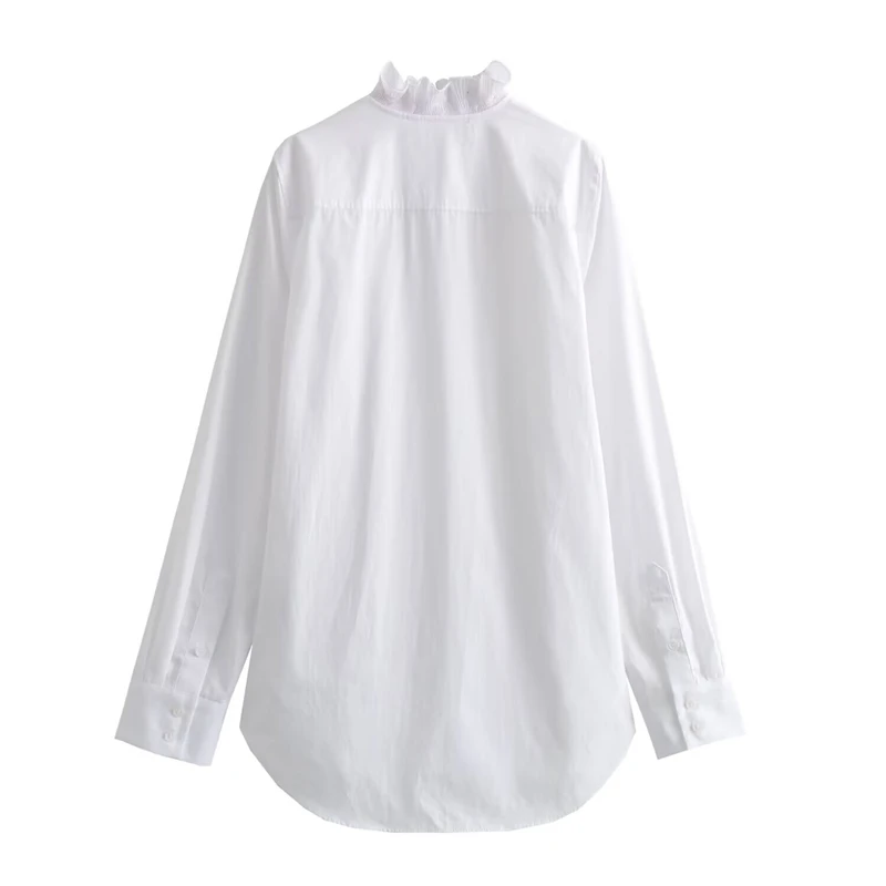 KEYANKETIAN 2025 New Women's Mid-length Poplin Shirt Agaric Decoration Single Breasted Long Sleeve Loose White Blouse Retro Top