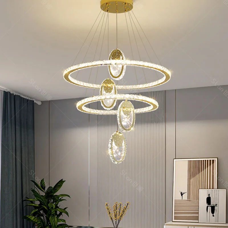 Modern Crystal Chandelier for Home Decoration, Stair Pendant Lamp, Living Room Pendant Lights, Iluminação Interior